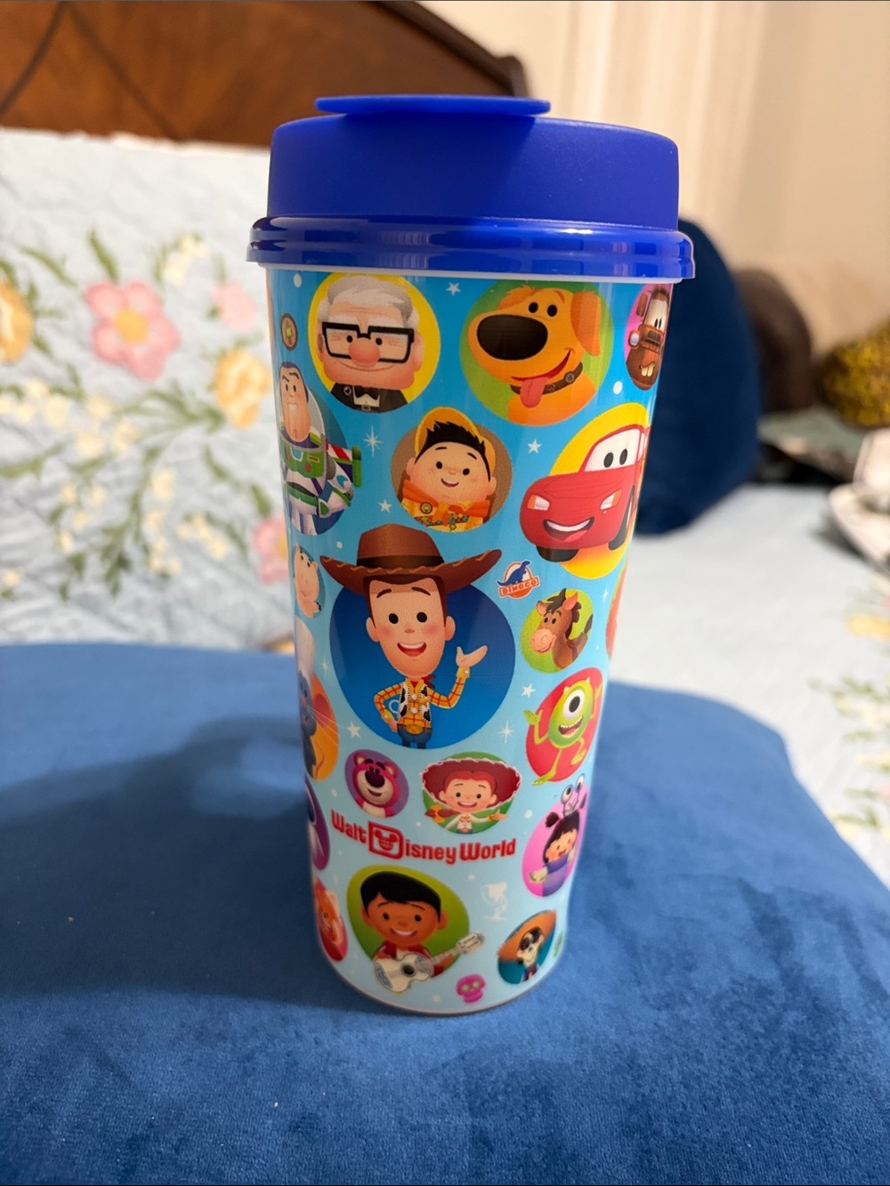 Walt Disney World Resort Reusable Refillable 16oz Mug, Blue Lid Pixar